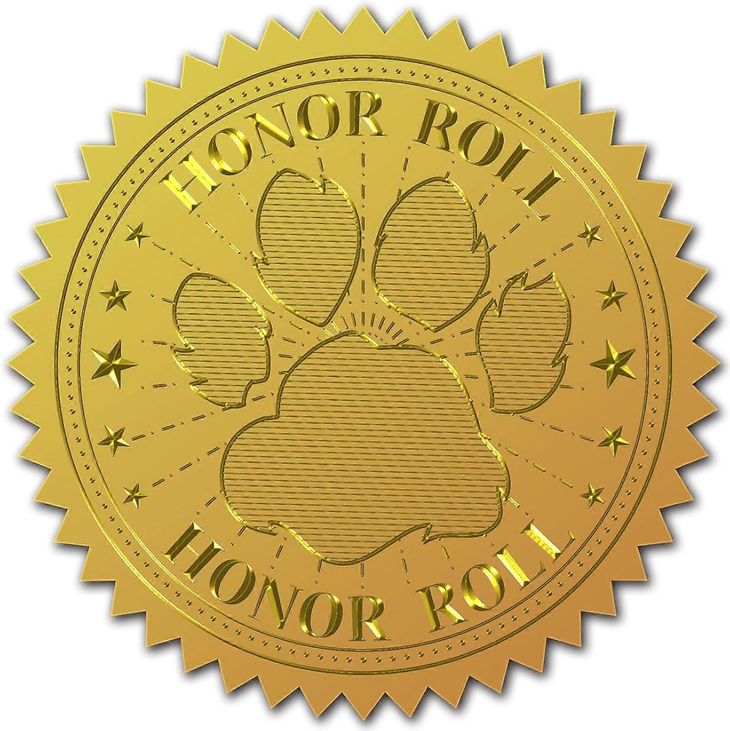 2" Gold Foil Sticker Honor Roll 100pcs Certificate Seals Gold Embossed Paw Print Round Embossed Foil Seal Stickers for Envelopes Invitation Card Diplo