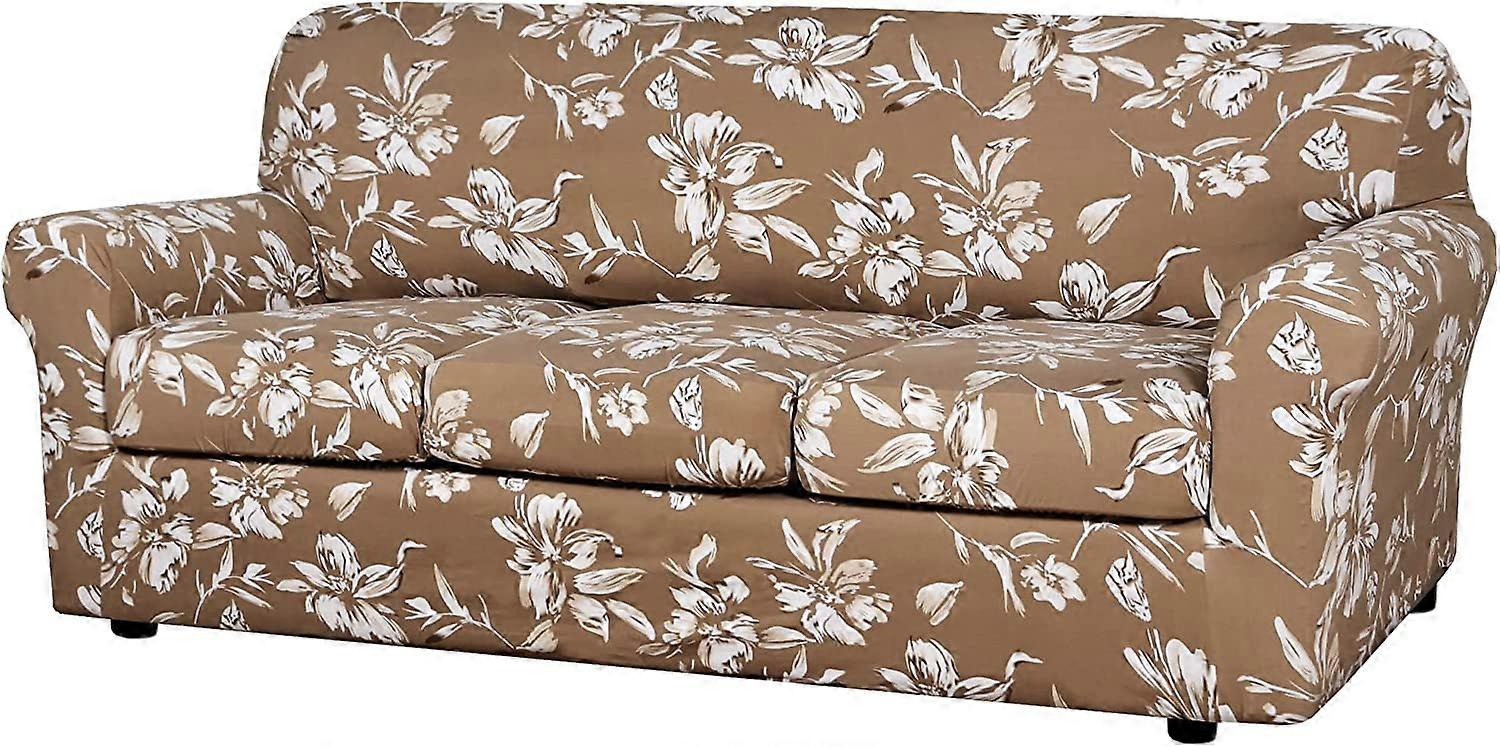 Super Stretch 4 Pieces Sofa Covers for 3 Cushion CouchSlipcovers Feature Soft Thick Bouncy Modern Style with Individual Cushion Covers  - Sofa, Camel