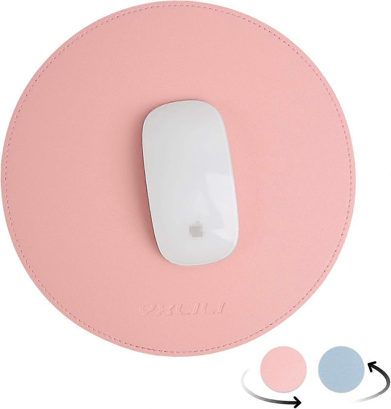 Mouse Pad, Double-Sided Mouse Pads Small Round PU Leather Mouse Mat with Stitched Edge Waterproof Mouse Pads for Wireless Computer Mouse for Office Ho