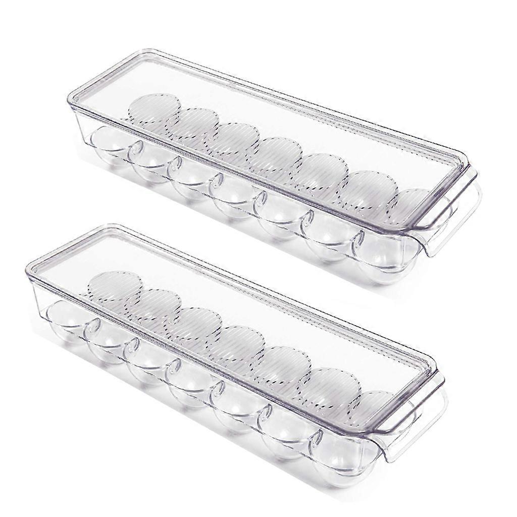 2 Pcs Plastic Egg Holder Clear Storage Container Refrigerator Organizer Bins with Lids Stackable Tray Holds 14 Eggs