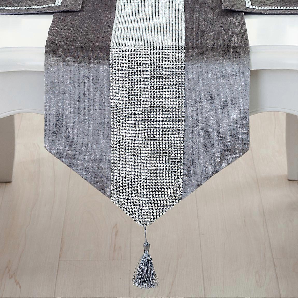 Sequin Rhinestone Diamond Table Runner (13" x 82", Grey)