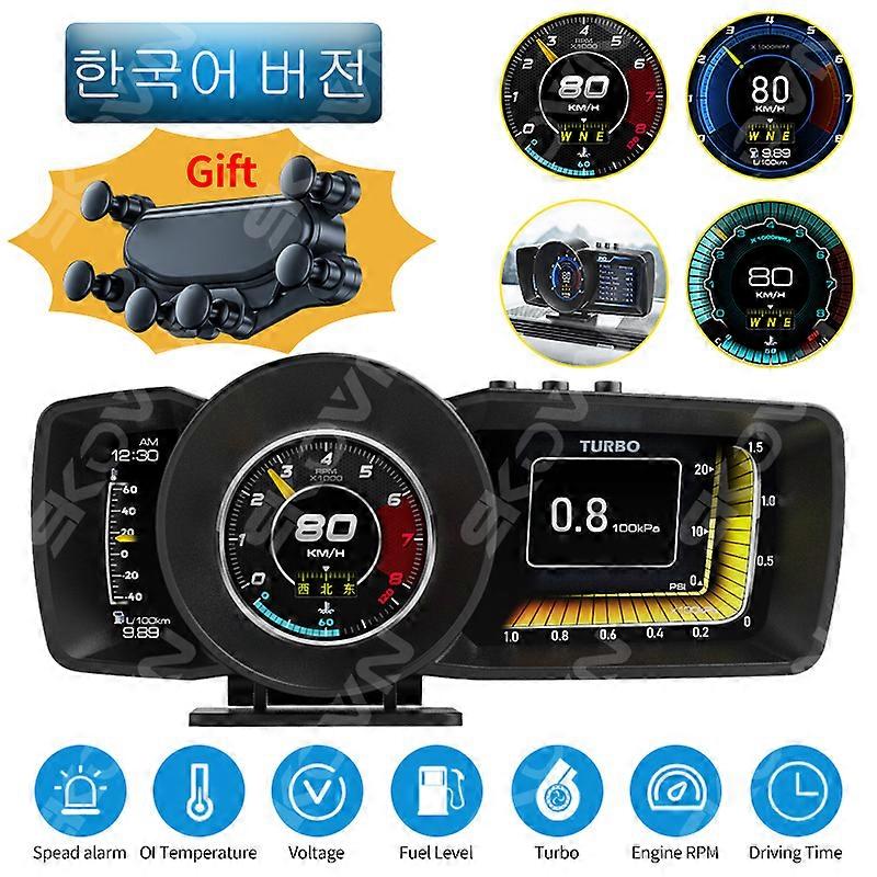 Dual-Screen-Auto-HUD, Multifunktions-Armaturenbrett, Head-up-Display, OBD2, GPS, Smart-Tachometer, Auto-Gauge, Alarmsystem, Turbo-Boost