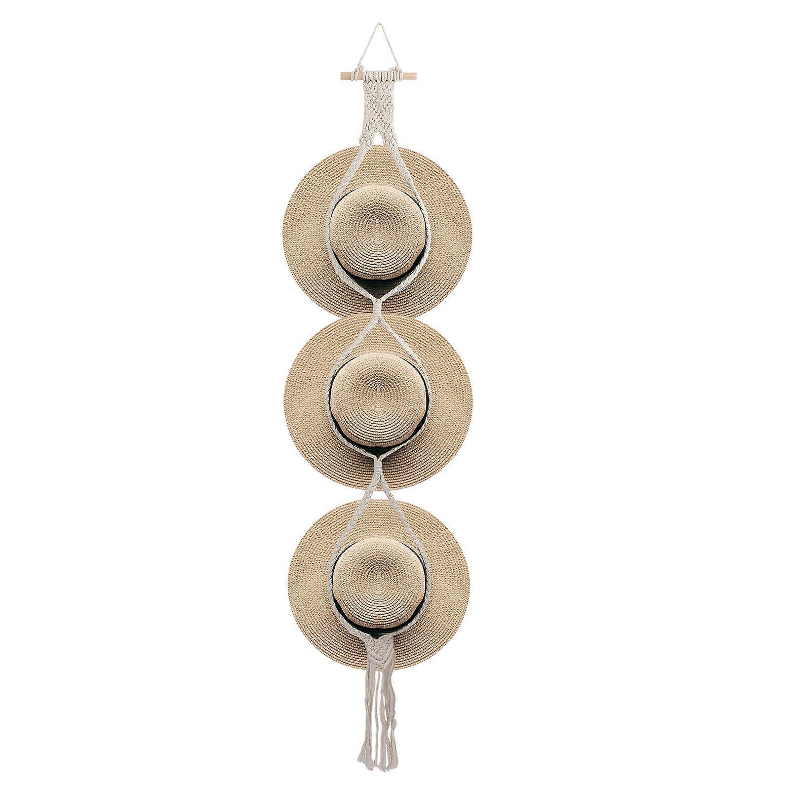 2023 Boho Hand-Woven Macrame Hat Display Rack Hanging Cap Holder 1-3 Hat Rope hanger
