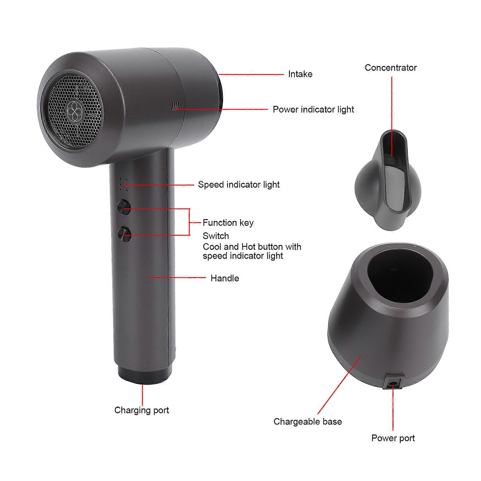 Rechargeable Cordless Hairdryer 5000mAh Batterry 6 Speed Adjustment Fast Drying Portable Travel Hairdryer for Home Camping Coffee US Plug