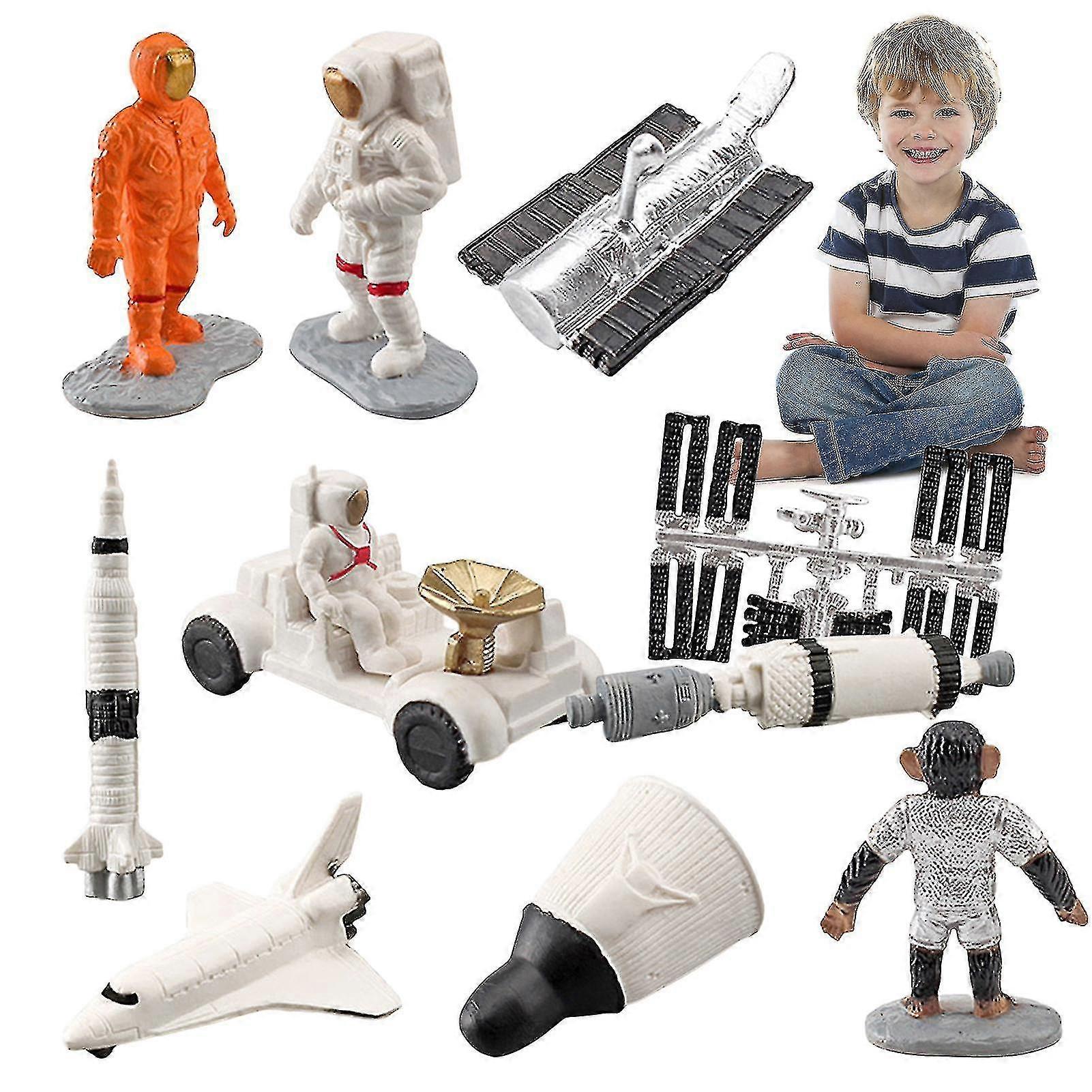 Miniature Astronaut Model Set 10pcs Spaceman Models Astronaut Satellite Rocket Telescope Space Model Set Outer Space Toys Kids