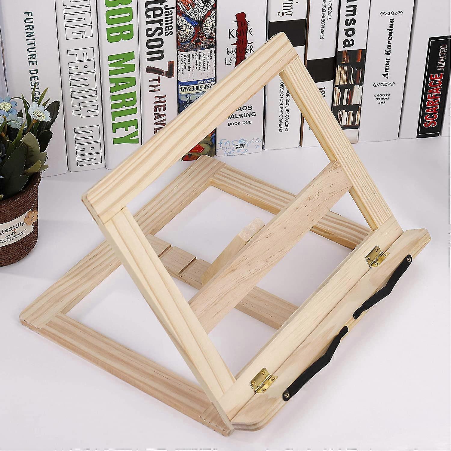 Kitchen recipe book reading stand, book holder with 2 metal page holders, foldable and adjustable