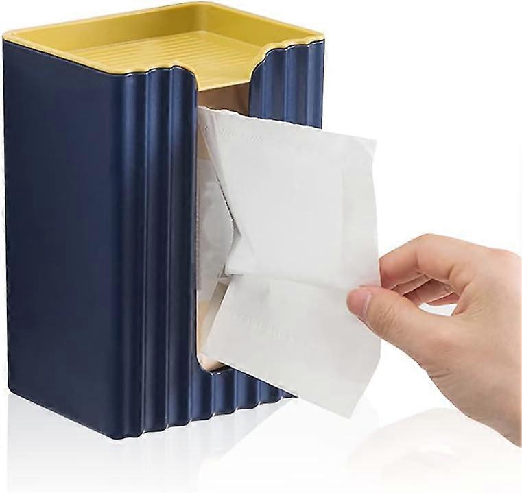 Creative Wall Mounted Tissue Box Holder, Adhesive Tissue Box, Tissue Box with Storage Rack (Blue)
