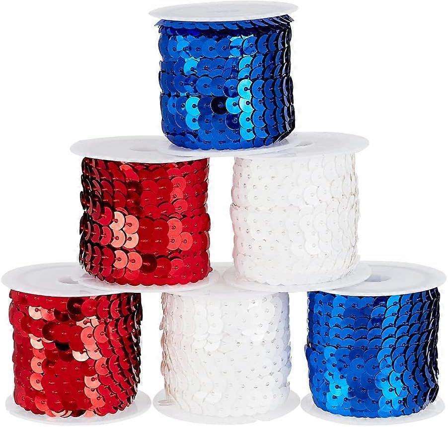 32 Yards Flat Sequin Strip 6mm Spangle Flat Sequin Trim Sequin String Ribbon Roll for Independence Day Christmas Crafts Mermaid Dress Embellish Headba