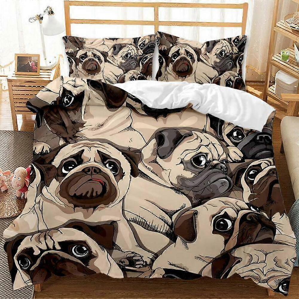 a239 Lençóis Coloridos Animal Pug Cão Colcha de Edredom Conjunto de Capa de Edredom Roupa de Cama Super Conjunto de Cama de 3 Peças (1 Capa de Edredom + 2 Fronhas) Tm239