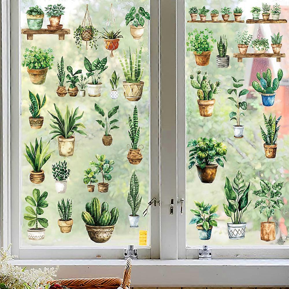 PVC Window Static Stickers Rectangle for Window Decoration Cactus 200x300mm 6pcs/set