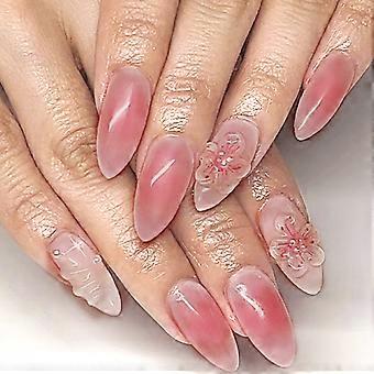 Roze Smudging Nep Nagels met Bloem Decor Ultra-flexibele Langdurige Nep Nagels voor DIY Home Nails Art