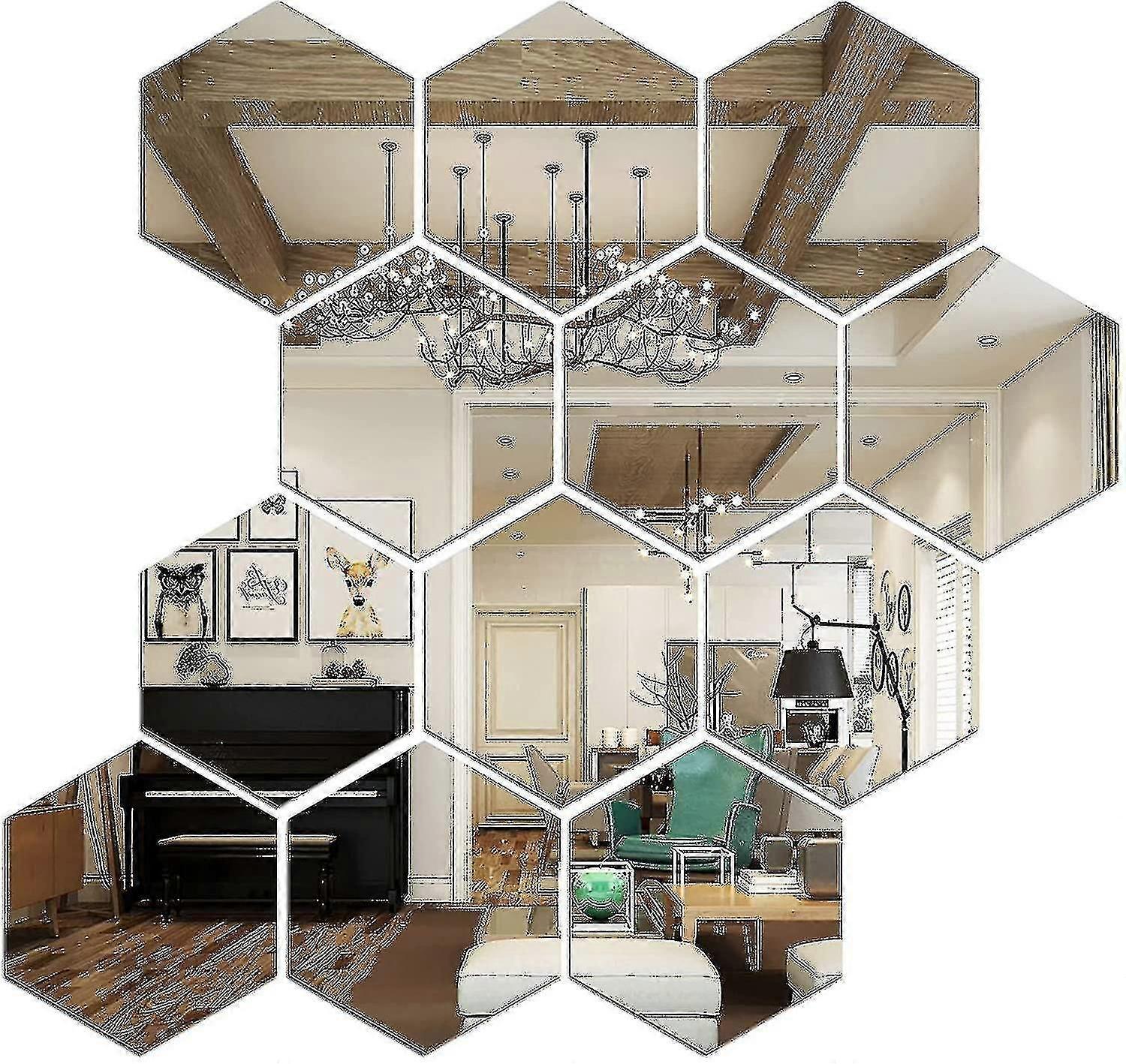 12Pcs Hexagon Acrylic Mirror For Wall