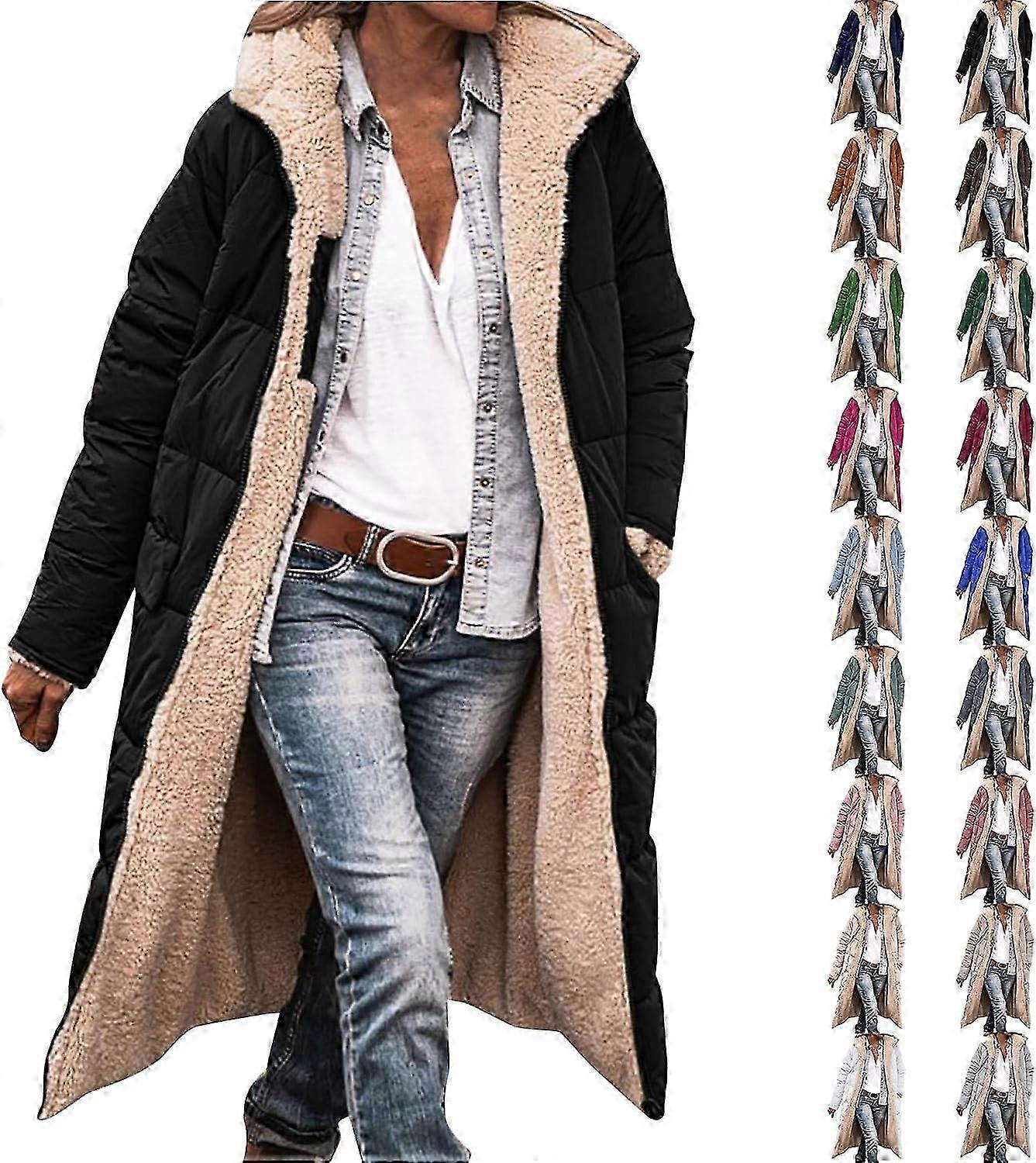 Women's Winter Coats Warm Fleece Lined Full Zip Longline Padded Jackets Oversized Long Sleeve Hooded Quilted Overcoat 2024