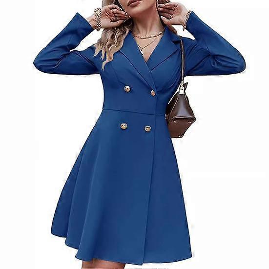 Fall Winter Women Jacket Double-breasted A-line Slim Fit Turn-down Collar Tight Waist Pure Color Formal Business Office Dress Long Sleeve Commuting