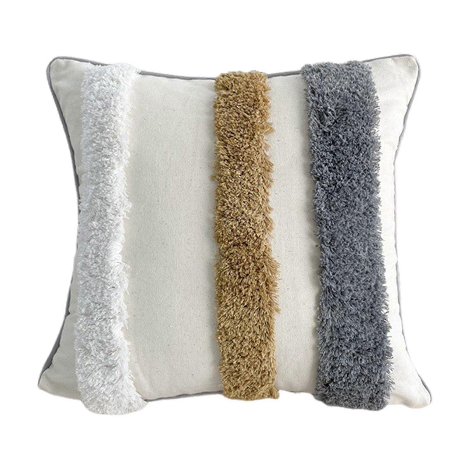 Boho Throw Pillowcase with Braided Rope Pattern And Tassels Soft Cotton Linen Textured Cushion Cover for Sofa Bed Office