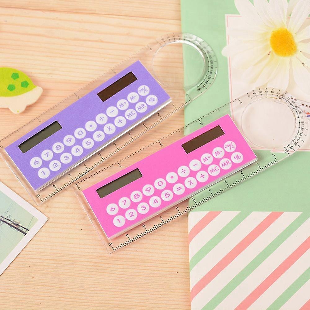 1pc 10cm Ruler Mini Calculator Ultra-thin Solar Energy Multifunction Calculator for Children School
