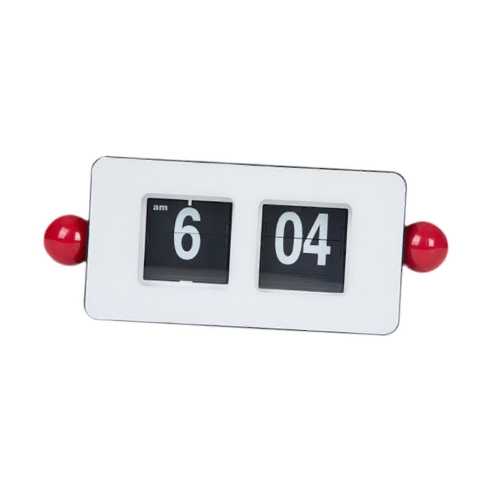 Auto Flip Desk Clock Automatic Page Turning Clock for Dorm Dining Table Cafe White Red
