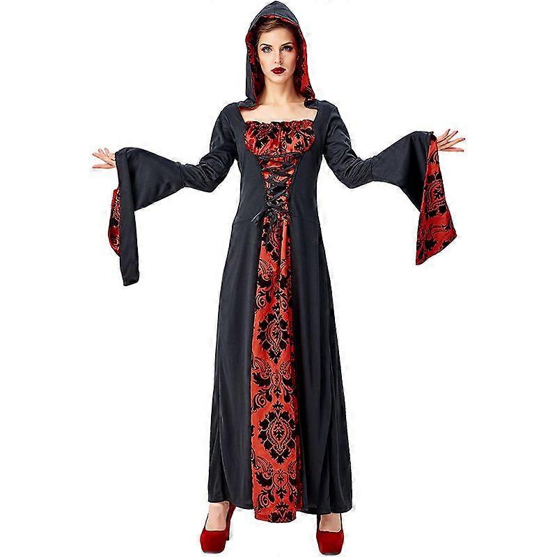 Halloween Black Red Wizard Robe European Court Wizard Vampire Costume 1 Piece Left S Non-Returnable