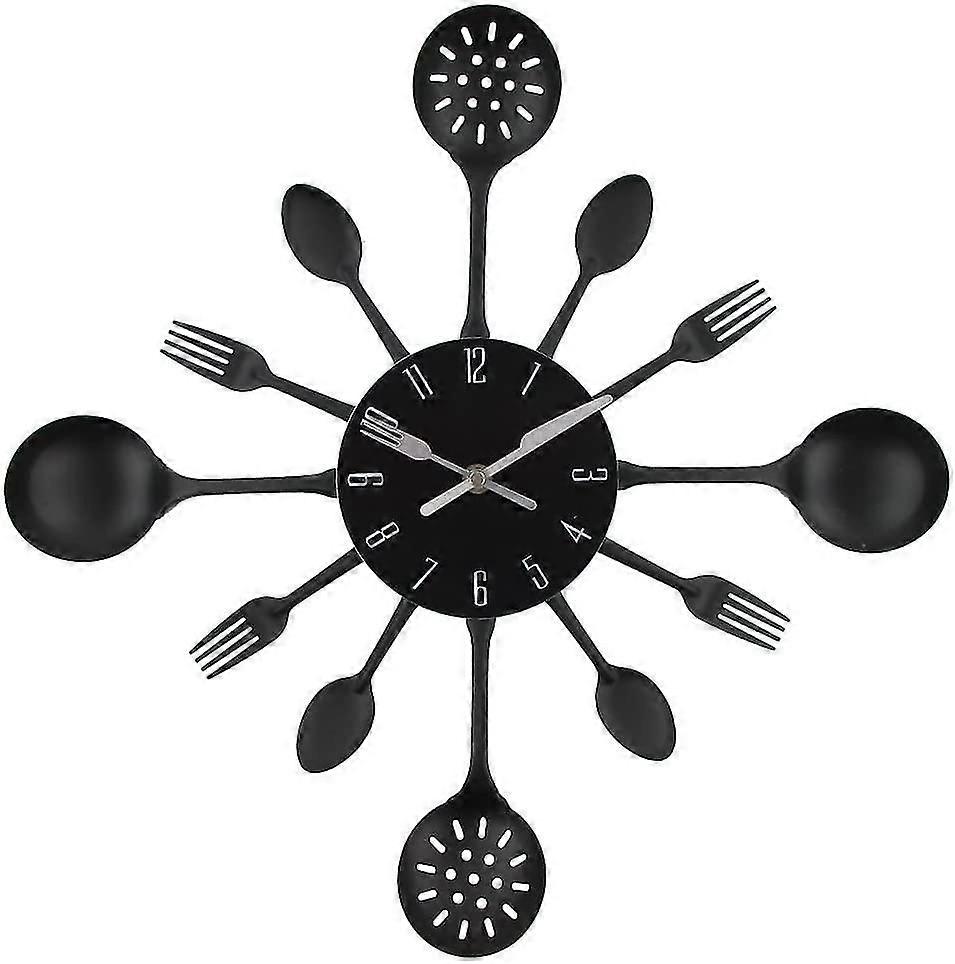 Wall Clock, 16" Metal Kitchen Cutlery Utensil Spoon Fork Wall Clock