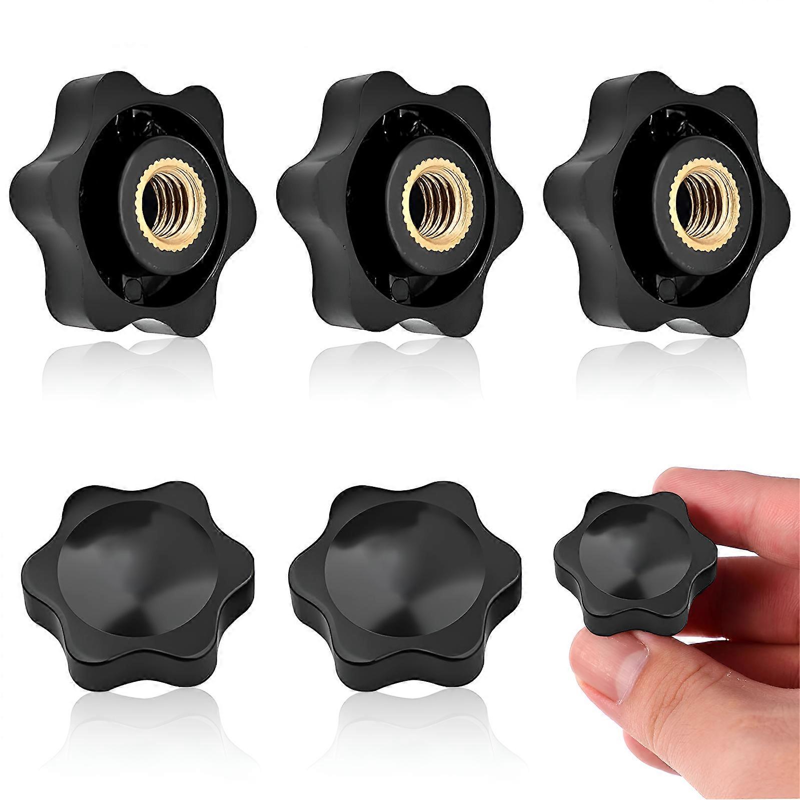 Anti-Rust Copper Handle Ergonomic Star Design, Nylon Screw-On Type Threaded Knob Nuts Smooth Surface Grip for Mechanical Equipment Use 6-Star Shape