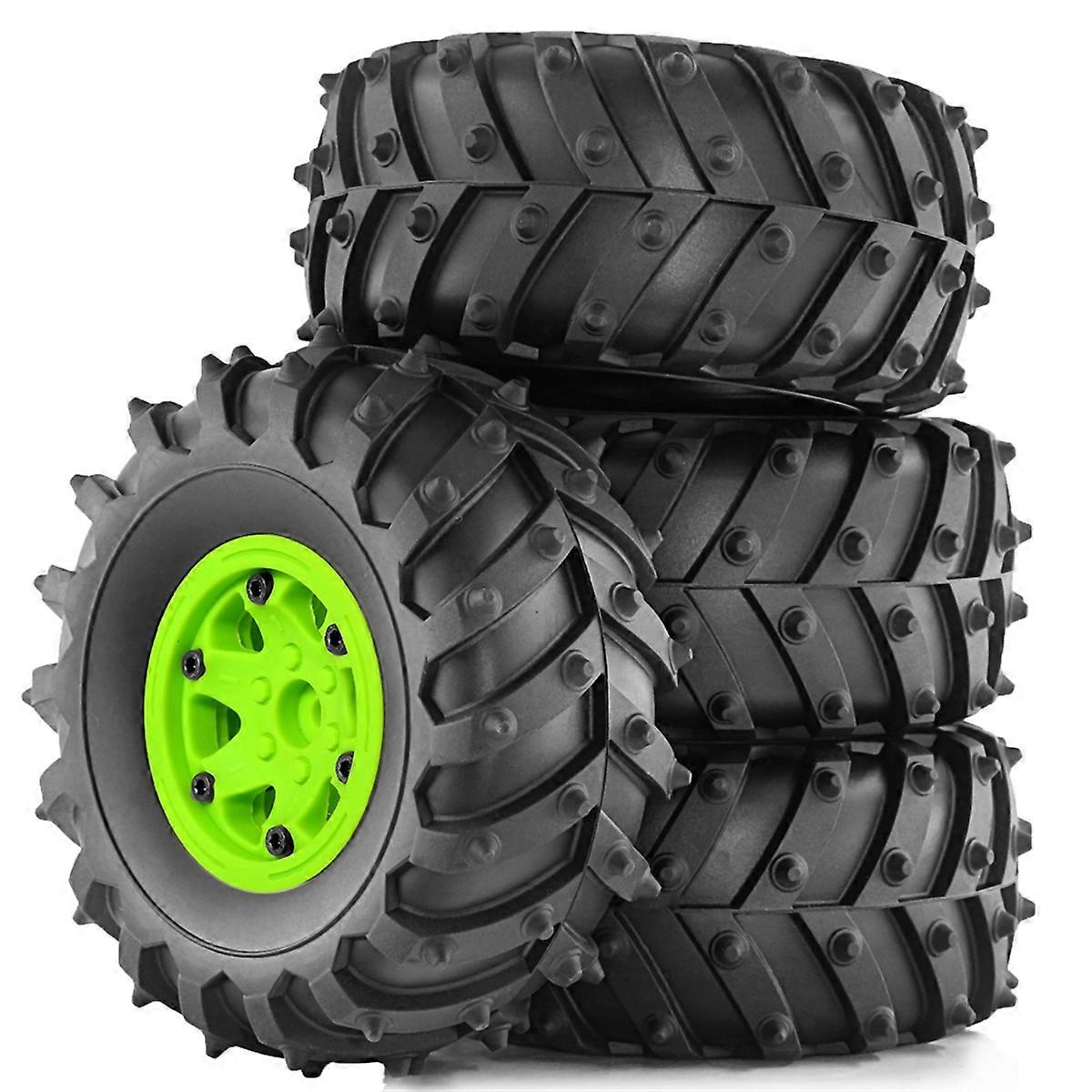 4pcs 128mm 1/10- Beadlock Wheel Rim Rubber Tire Set Green