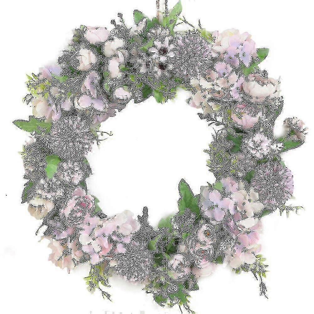 זר פרחי אדמונית מלאכותי - זר דלת 40 ס"מ זר קפיץ אדמונית מזויף תואם דלת כניסה, קיר, חתונה, עיצוב הבית-o