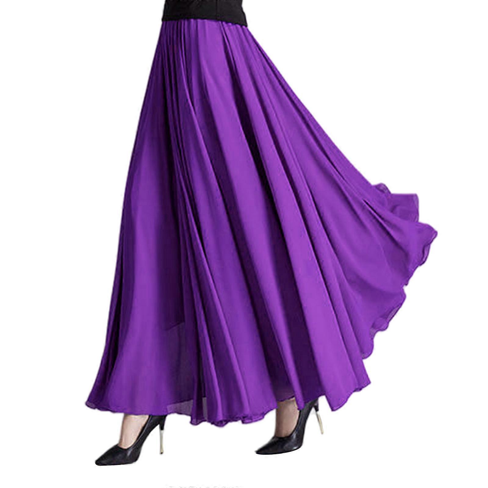 Ladies Double Layers Chiffon Dance Costume Long Skirt Big Swing