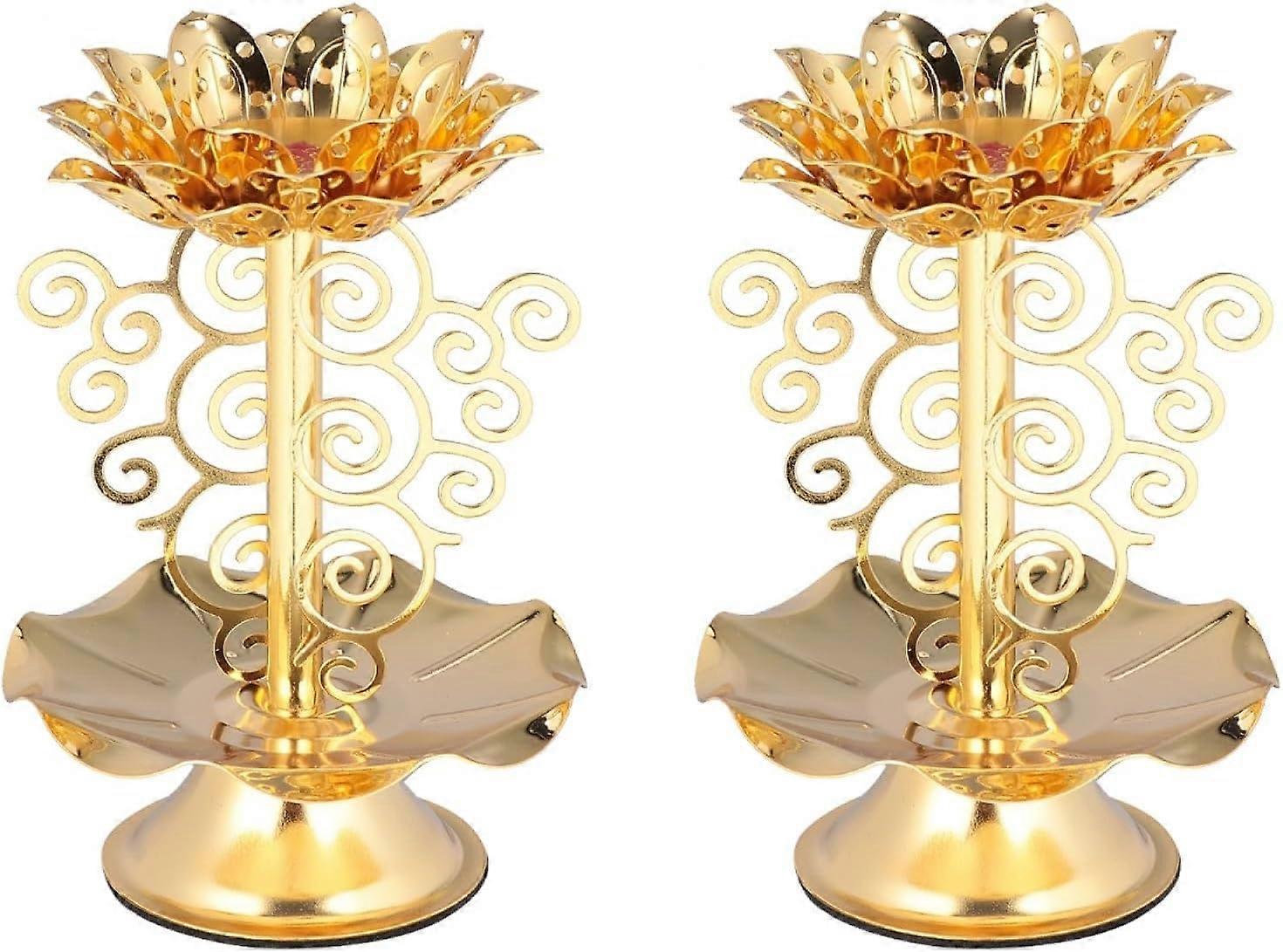 Lotus Tealight Candle Holder Set Of 2 - Lotus Flower Shape Candlestick For Temples And Altar Puja Meditation