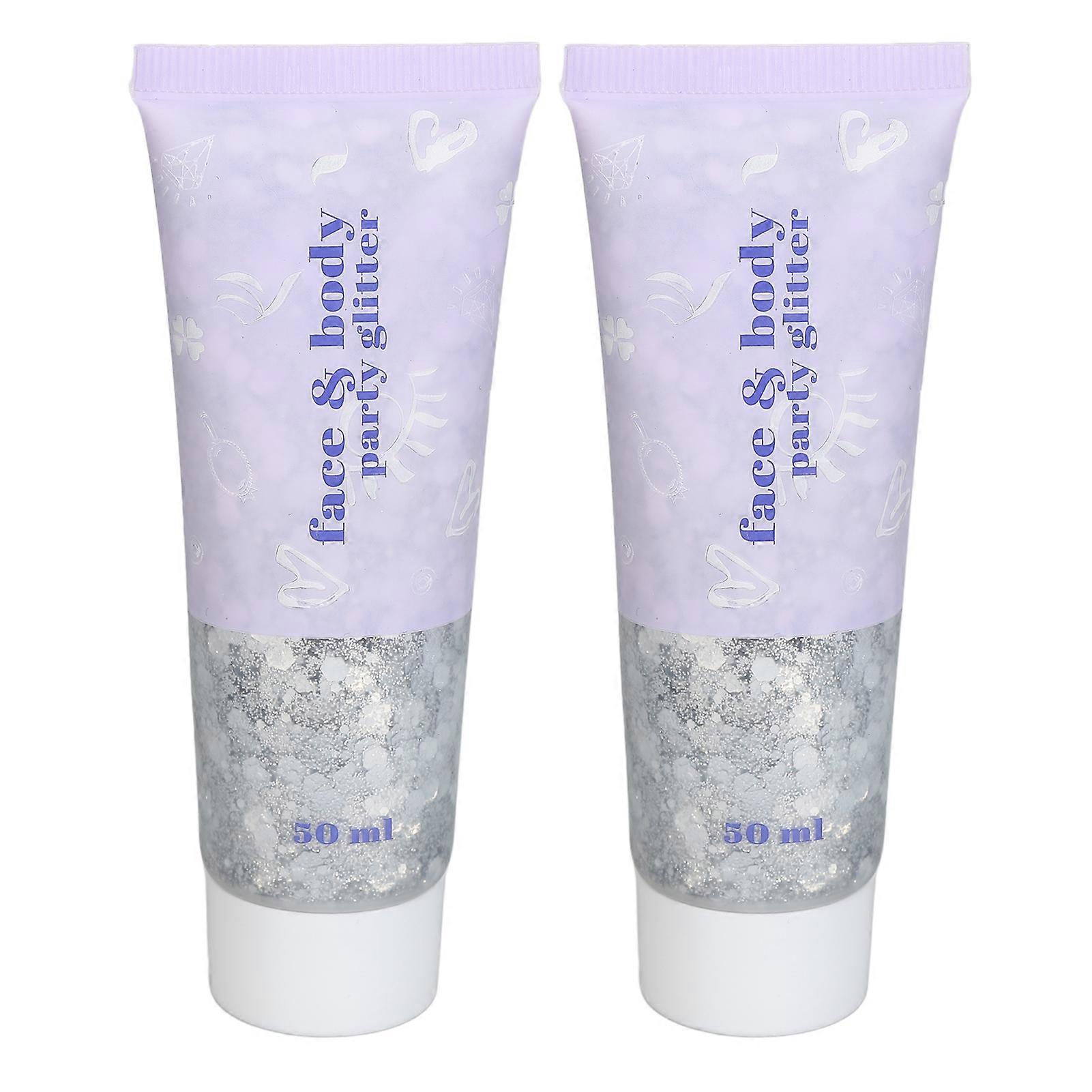 2Pcs Face and Body Glitter Gel Holographic Body Glitter Gel Sequin Glitter Gel for Body Face Hair and Lip 50ml Silver