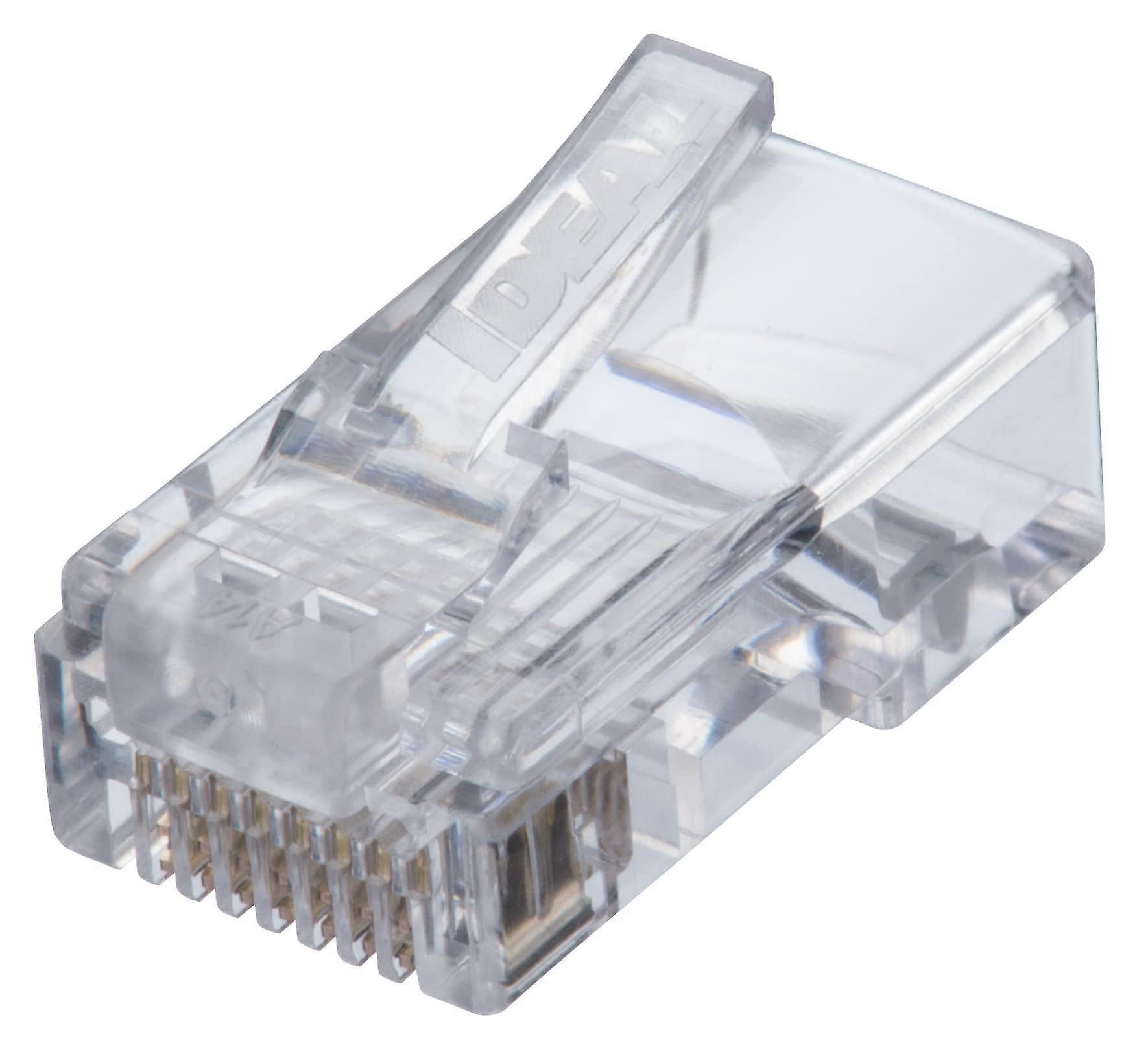 85-372J RJ-45 Connector, Feed-Thru Design 8P8C Modular Plug for CAT5e Twisted Pair 100 MHz Cables, 100 Pack
