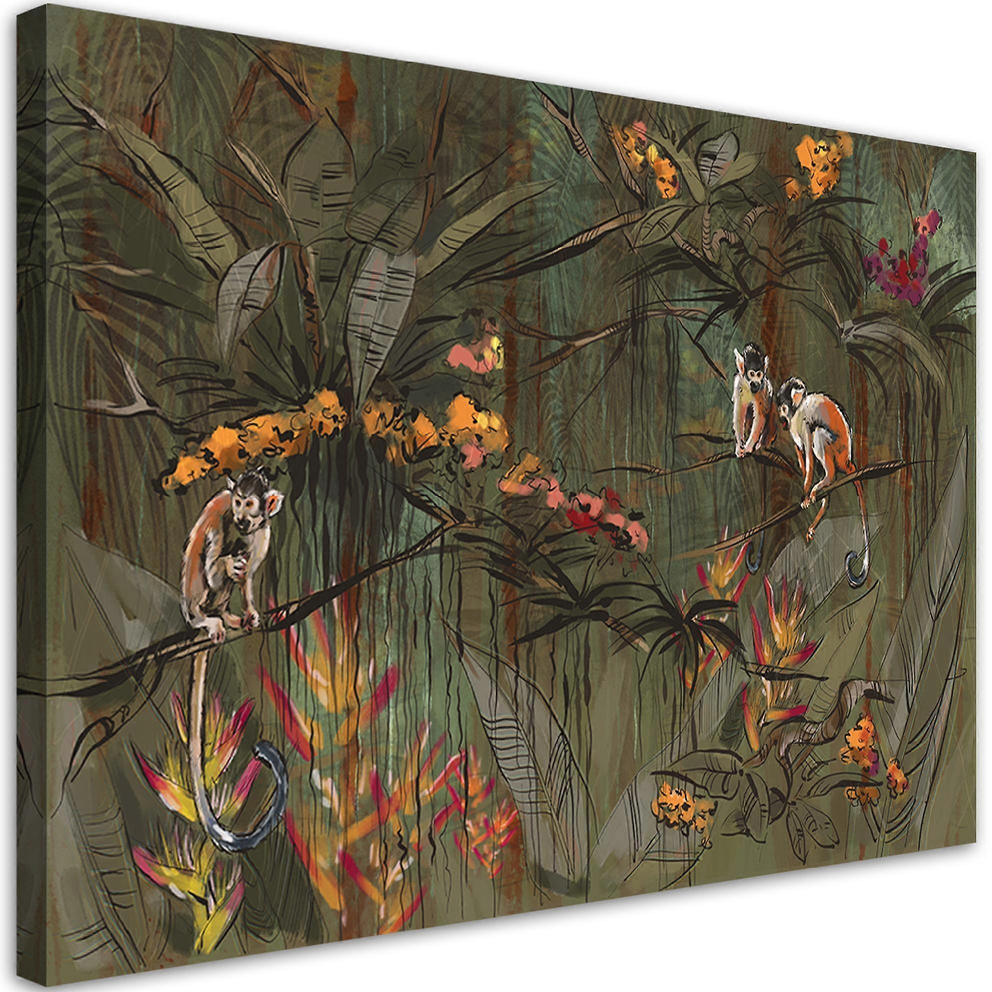 Impression sur toile, Singes dans la jungle - 60x40