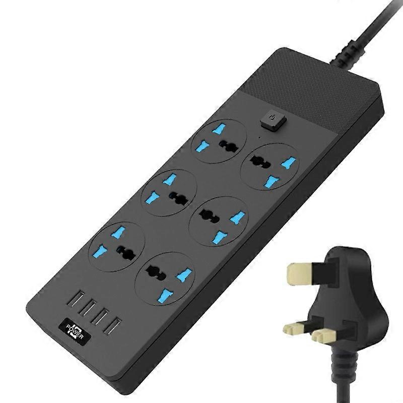 TB-T12 3000W 2m 4-USB Ports + 6-Jacks Multifunctional Flame-Retardant Socket With Switch