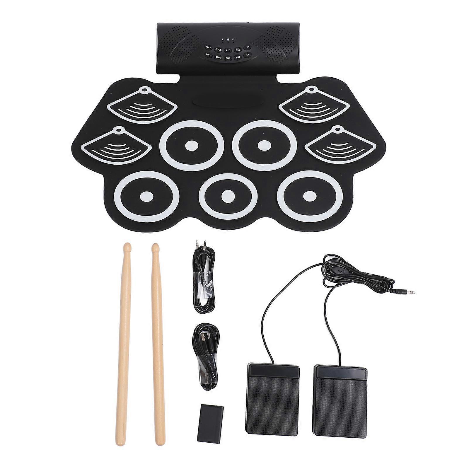 Electronic Up Set 9 Pads Dual Speakers USB MIDI 12 Demo Songs Bluetooth Roll Up Drum Pad with Pedal for Beginners