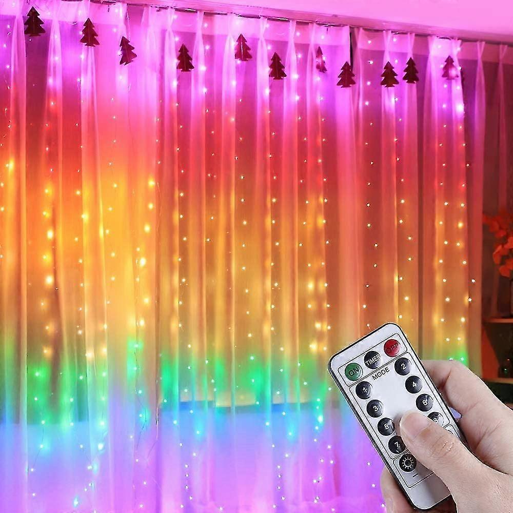300pcs Led Curtain Lights Colorful 3 X 3m Remote Control 8 Light Modes For Party