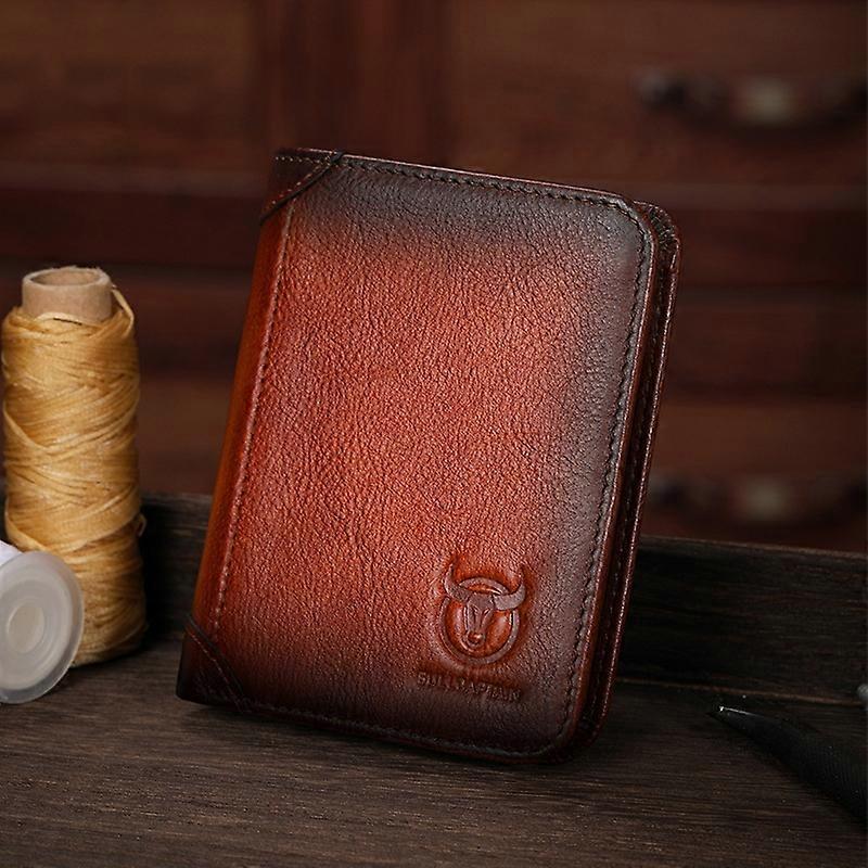 Bull Captain Men Wallet First-layer Cowhide Coin Clip RFID Retro Vertical ID Holder