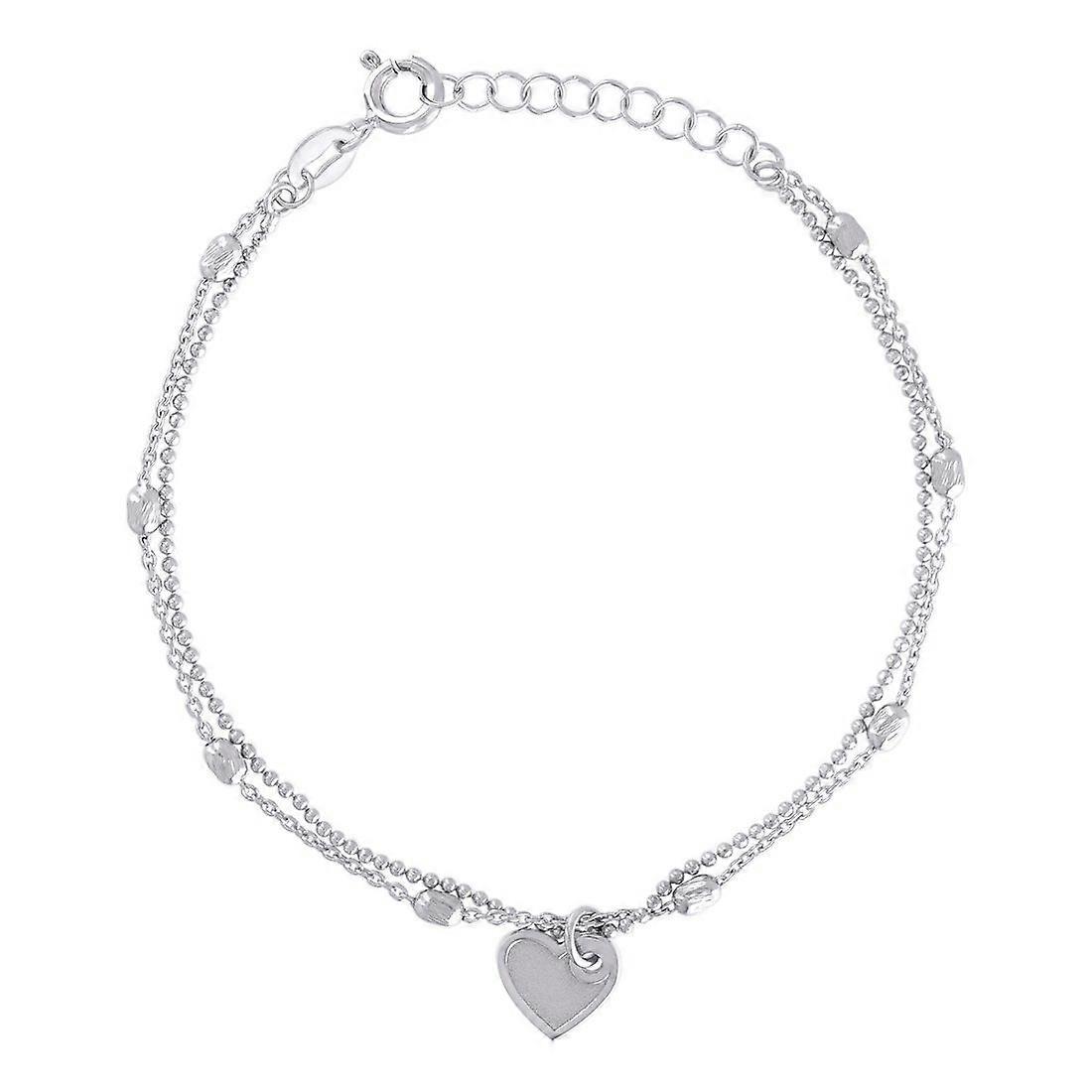 Pulseira feminina em prata de lei 925 com pingente de coração, 11,4 mm de comprimento (7,5 polegadas).