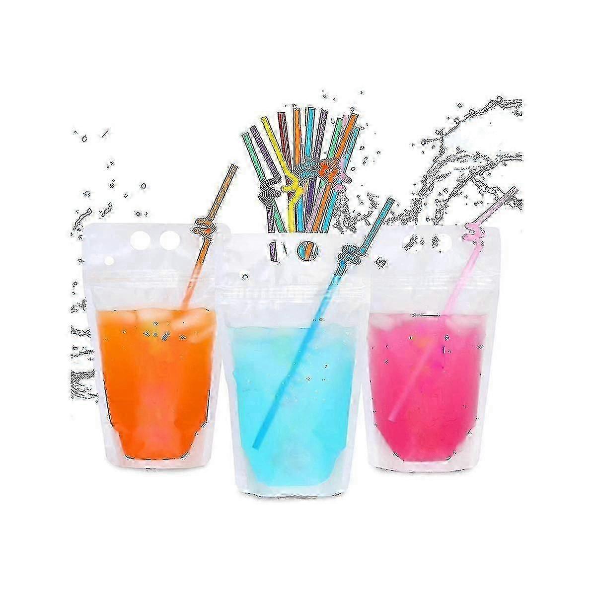 100pcs 16oz Drink Pouches For Adults - Drink Pouches With Straws X100 - Resealable Smoothie Pouches
