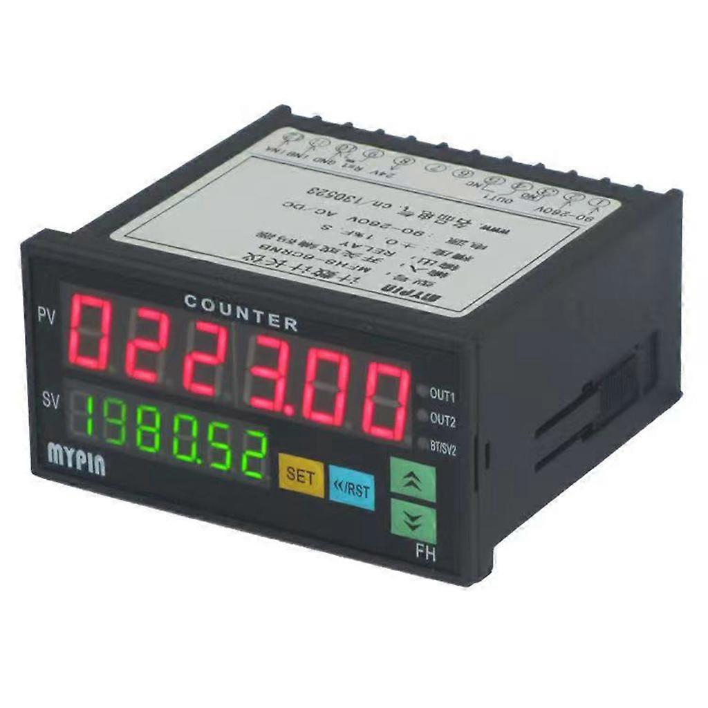 Multi-functional Dual LED Display 6 Digits Digital Counter 90~265V AC/for DC Length Meter for w/ 2 Relay Output & Pulse