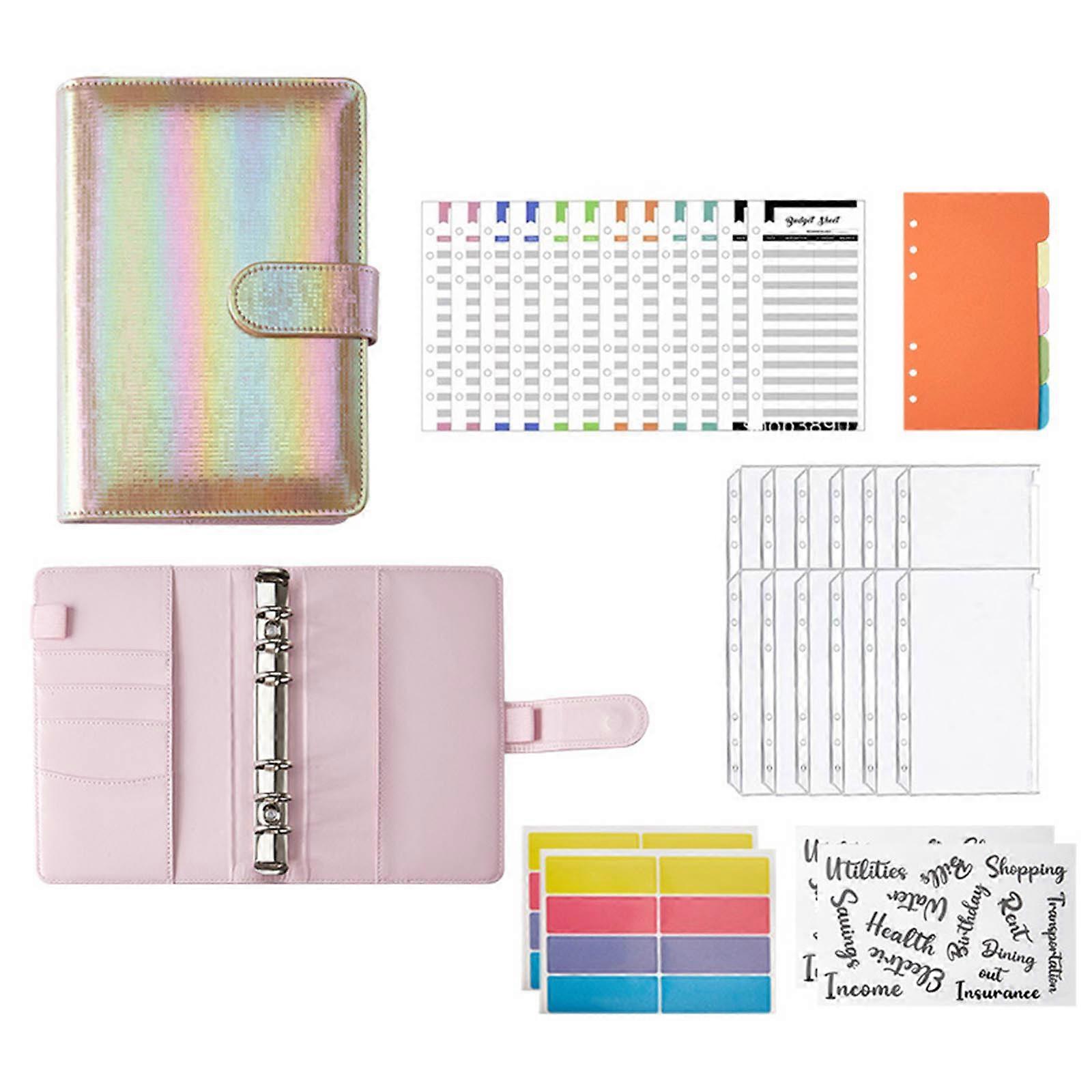 Portable Binder Notebook Kit Refillable Binder Budget Planner Loose-leaf Journal Notepad for Adult Scheduling Journaling Rose gold