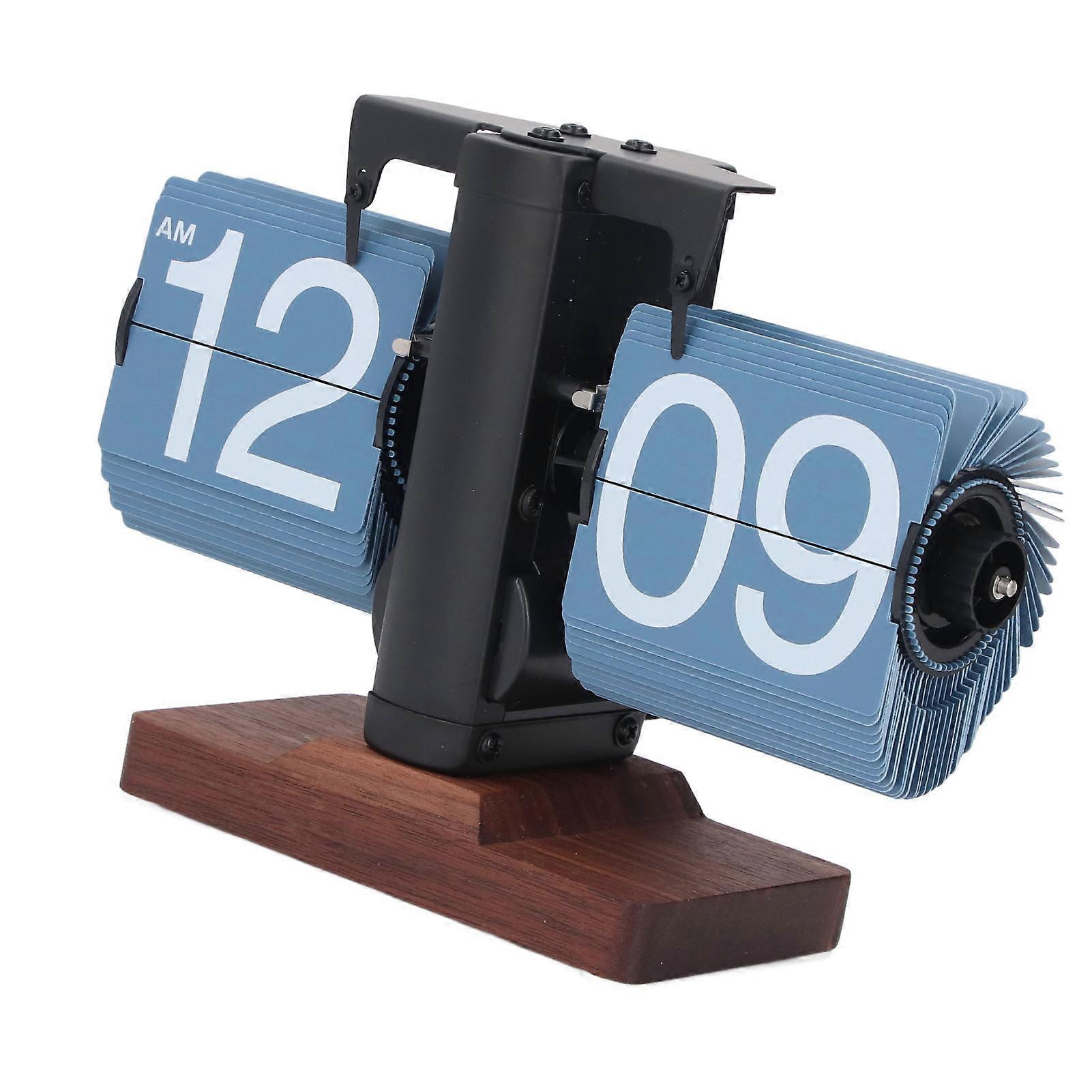 Digital Flip Desk Clock 12 Hours Single Sided Battery Powered Retro Mechanical Auto Flip Down Clock with Wood Base for Living Room Office Black Frame