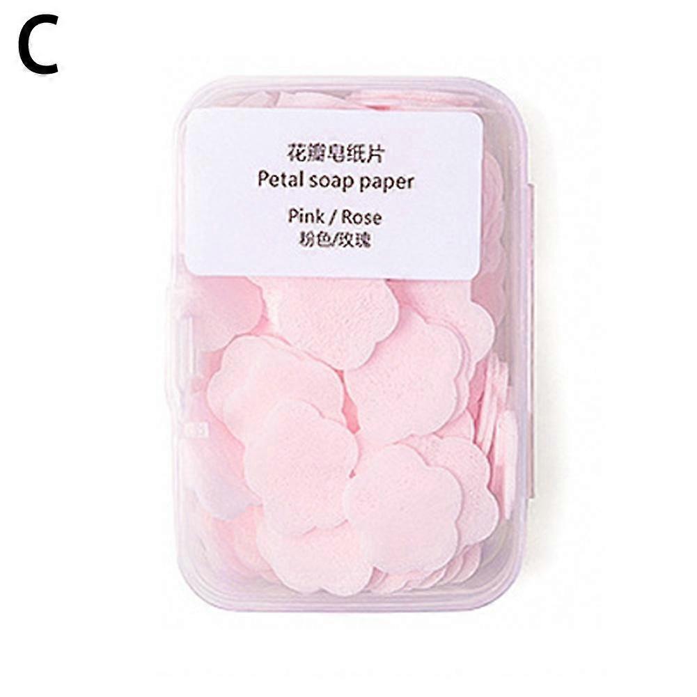 Pink (C) 1 box$ Disposable soap tablets Portable soap paper Antibacterial students and children carry mini petal hand washing tablets