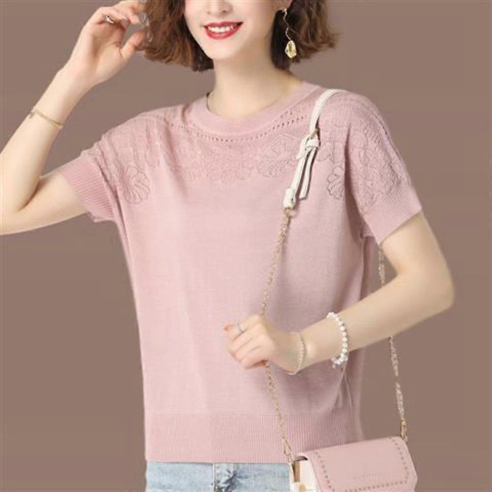 Ice Silk Short Sleeved T-shirt Women's Thin Summer New Item Crochet Hollow Out Versatile Breathable Loose Knit Top