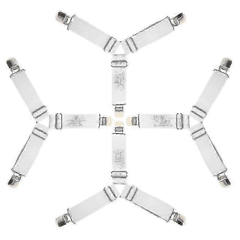 Elastic Sheet Straps 4-Pack, Adjustable Mattress Clips, White