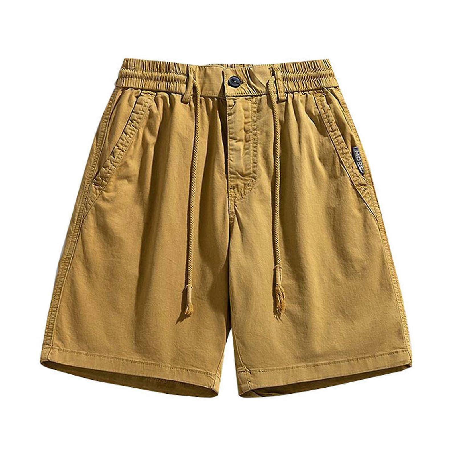 Cargo Shorts for Men Summer Casual Shorts with Pockets Elastic Waist Chino Shorts Yellow Size 36
