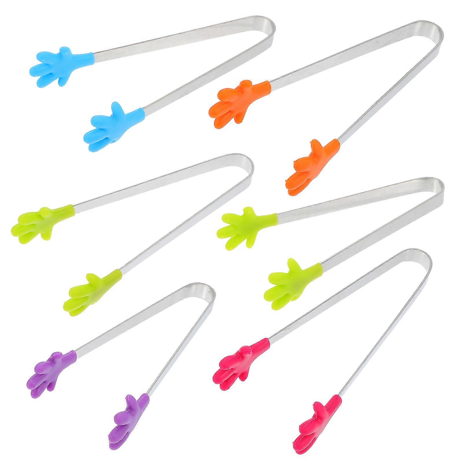 6pcs Mini Stainless Steel & Silicone Kitchen Clips for Safe Serving – Ideal for Sugar, Ice, Pastries, Fruit, Buffet Parties