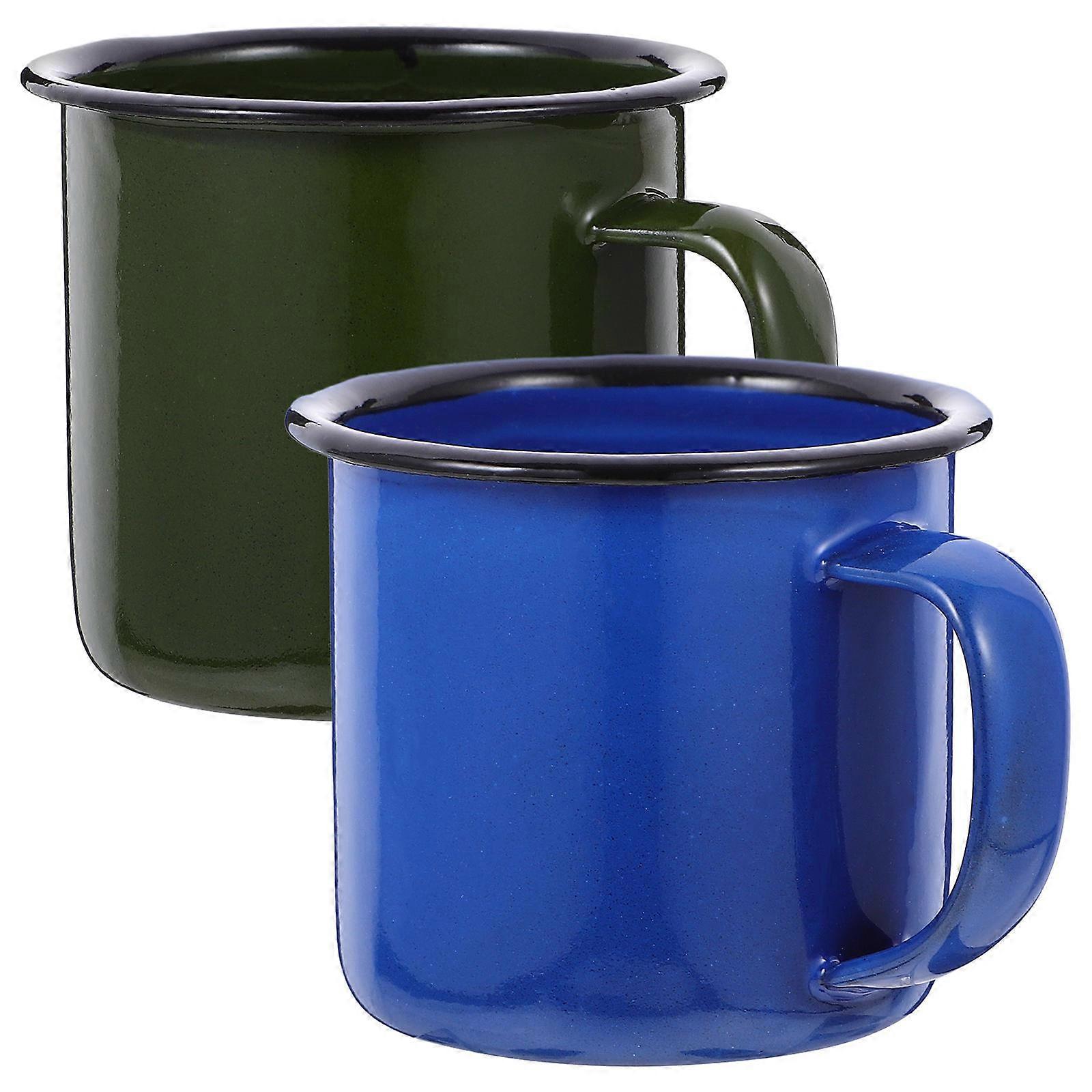 2pcs Enamel Drinking Cups for Home & Outdoor Use – Ergonomic Handle, Easy to Clean, Suitable for Coffee, Tea & Daily Beverages