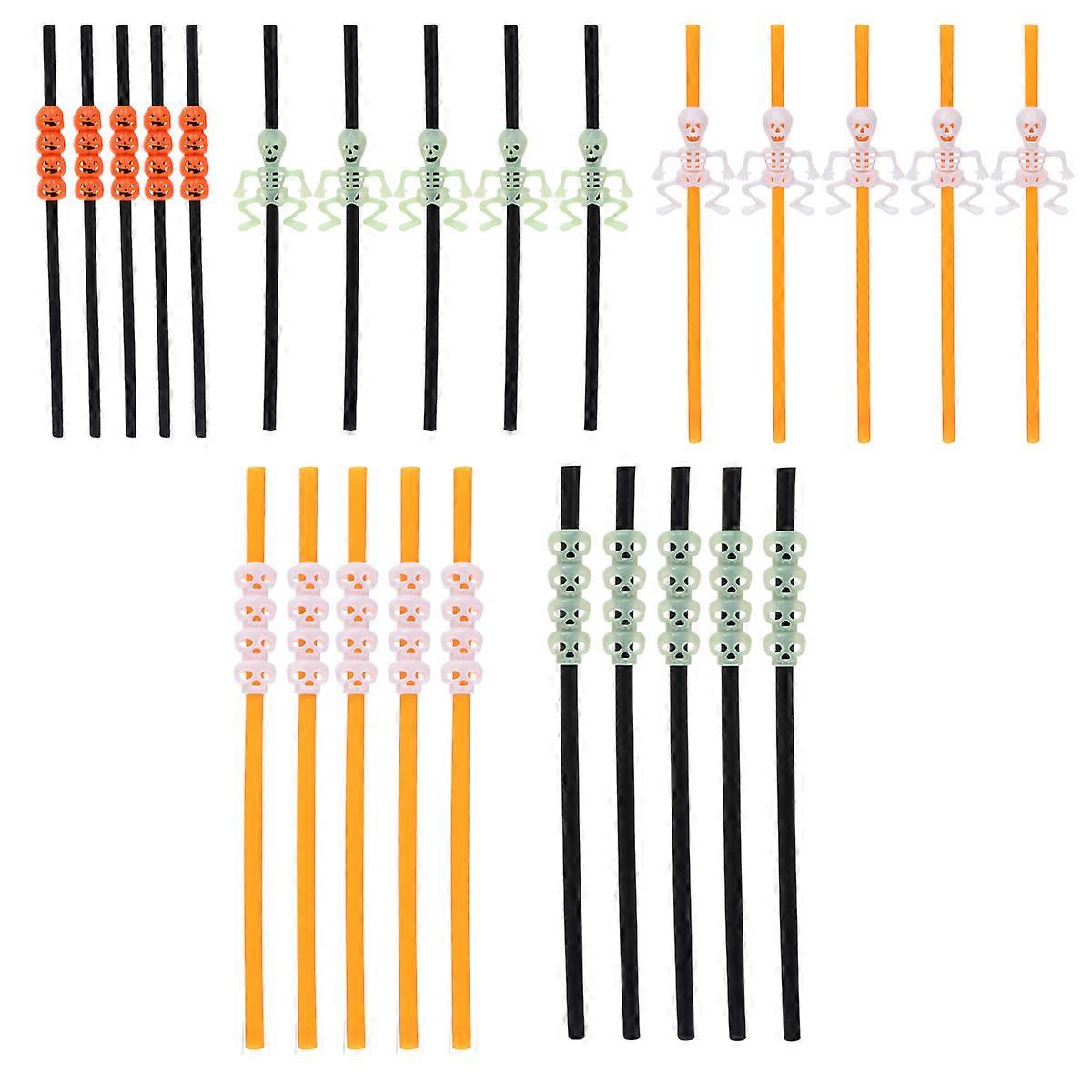 Spooky Straws Glow In The Dark For Halloween Party Daily Use 25Pcs