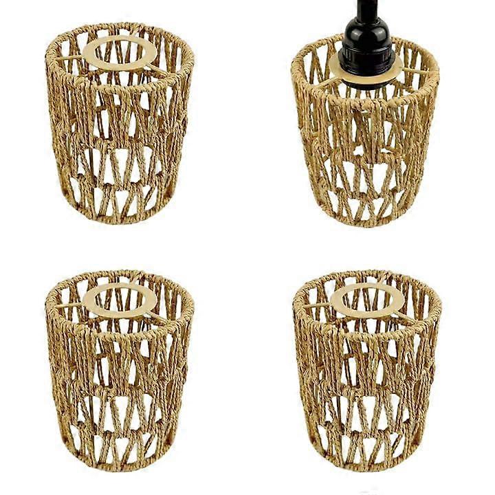 Rattan Lampshade Pendant Lamp, 11.5x15cm, Boho Wicker, Replacement, Pack of 4