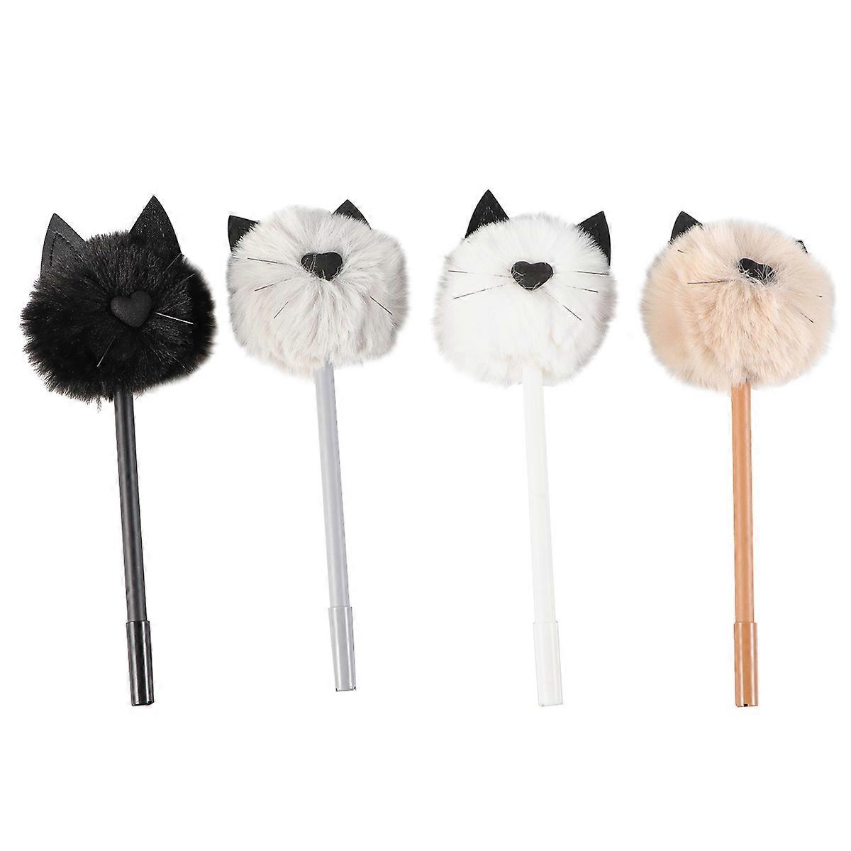 Ink Pen Cat Gel Pen Plush Cat Shape Writing Pen School Office Supply Black Ink Assorted Cover Color 8Pcs