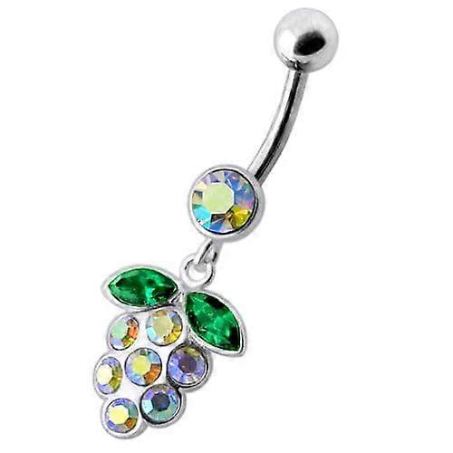 Silver Fancy Jewelled Grape Dangling Curved Belly Ring